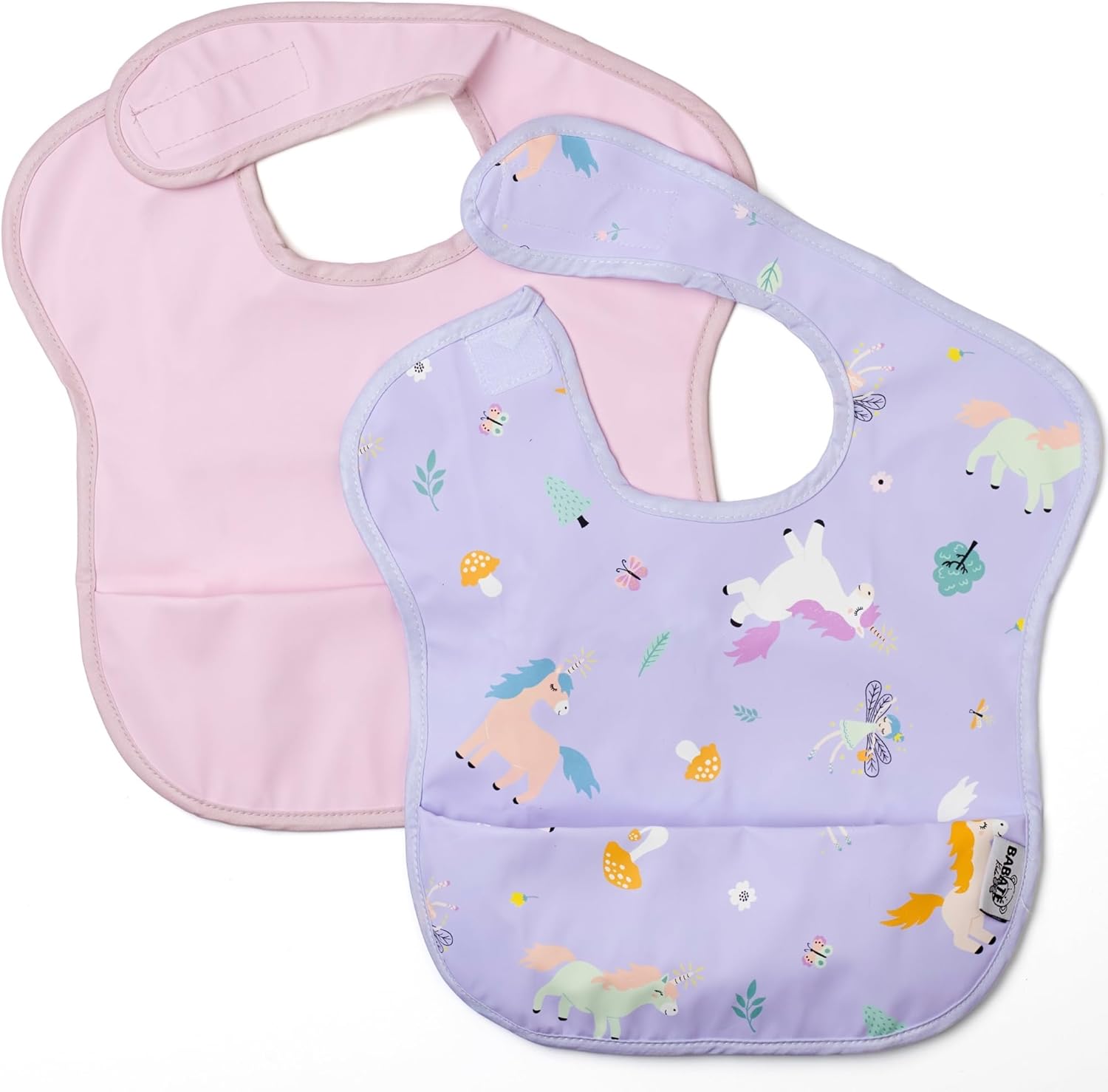 BABATÉ Kids - Pack de 2 Baberos Impermeables para Bebé, Baberos Sin Mangas, Baberos BLW, Baberos Impermeables para Bebé, Babero Impermeable para Bebé, Bosque Encantado Lila, Talla única