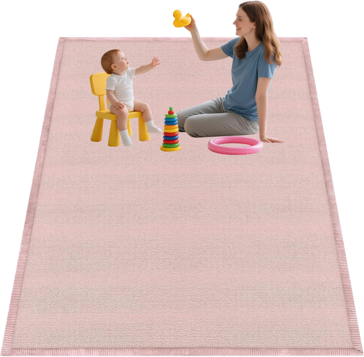 Alfombra de Juegos Infantil, Acolchada 150 x 180 cm, Alfombra de Gateo Antideslizante para Bebé, Lavable, Pelo Corto de 2 cm de Grosor, Alfombra Infantil, Alfombra para Habitación de Bebé, Adecuada para Gatear y Jugar